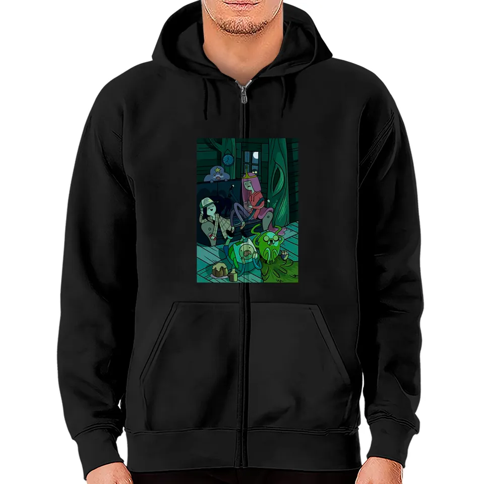 Hoodies à fermeture éclair Adventure Time pour unisexe en noir — Sweats à capuche pour hommes