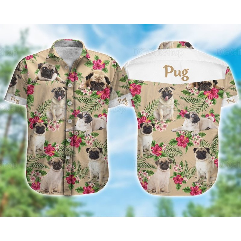 Pug Hawaii Short Sleeve Shirt for Men — Mens Casual Shirts