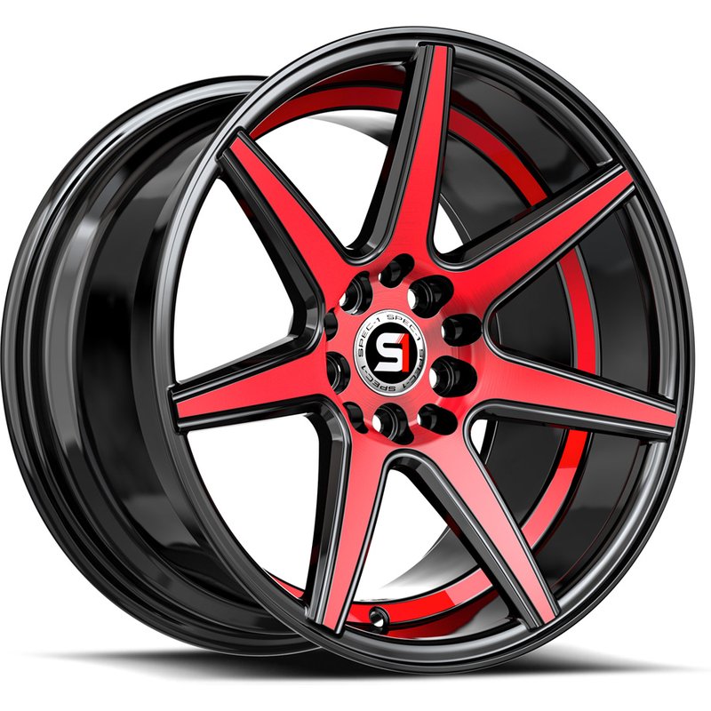 Spec-1 SP-73 Gloss Black Red Machined Undercut 18x8 Rims — Wheels & Rims