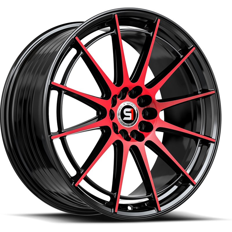 Spec-1 SP-64 Gloss Black Red Machined Wheels - 17x8 - 5x100 — Wheels & Rims