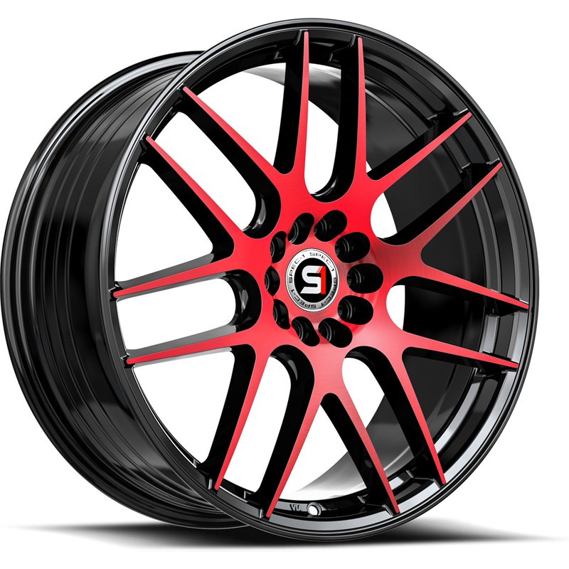 Spec-1 SP-65 Gloss Black Red Machined Wheels - 17x8 - 5x100 — Wheels & Rims