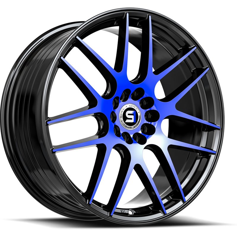 Spec-1 SP-65 Gloss Black & Blue Machined Wheels - 17x8 - 5x114.3 — Wheels & Rims