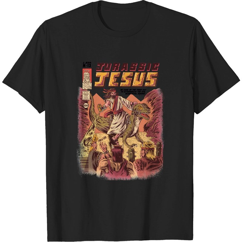 T-shirt Jurassic Jesus pour hommes en noir — T-shirts pour hommes