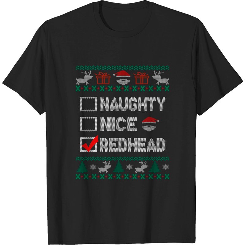 T-shirt de Noël Moche Redhead Naughty Nice pour Hommes — T-shirts pour hommes