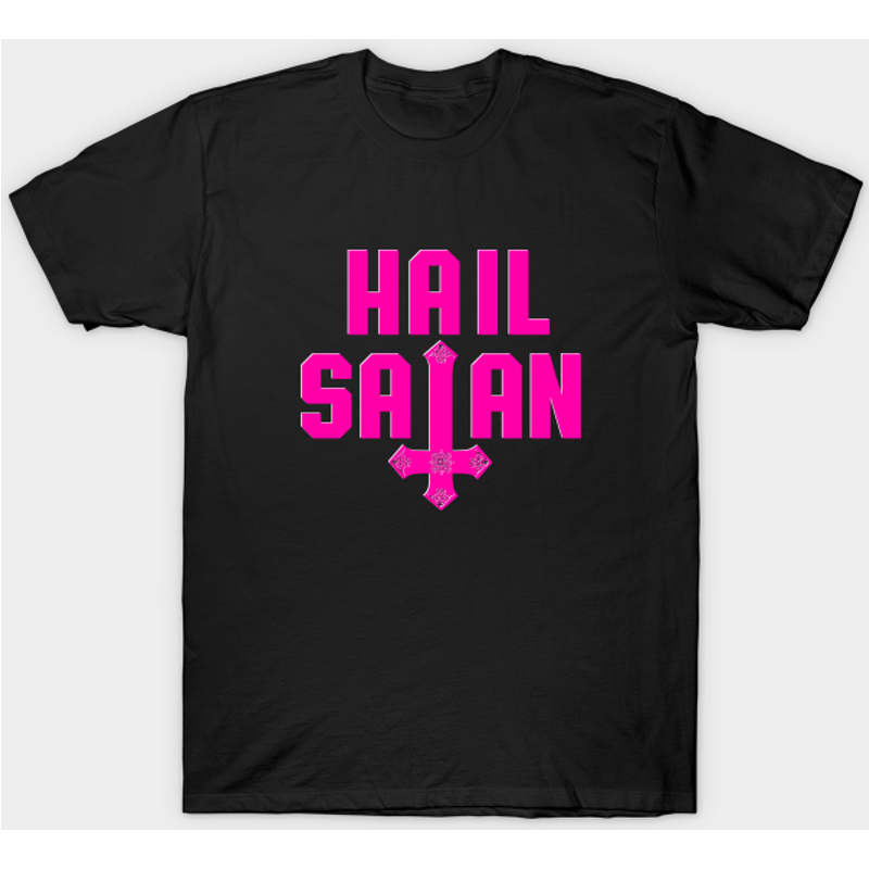 T-shirt Hail Satan Rose Fluo sur Noir pour Hommes — T-shirts pour hommes