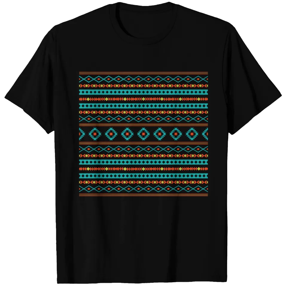 T-shirt Aztec Motifs Mixtes pour Hommes en Rouges, Jaune, Teal, Noir — T-shirts pour hommes