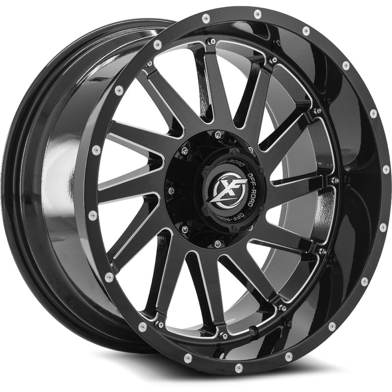 XF Off-Road XF-216 Gloss Black Milled Wheels - 20x10 -5x127 -12 Offset — Wheels & Rims