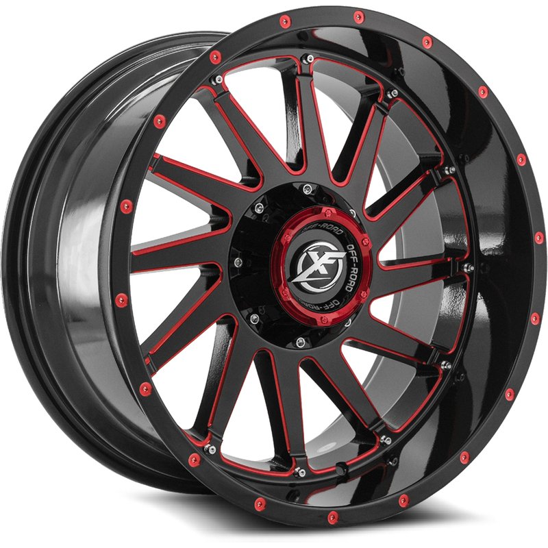 XF Off-Road XF-216 Gloss Black Red Milled Wheels - 20x10 -5x127 — Wheels & Rims