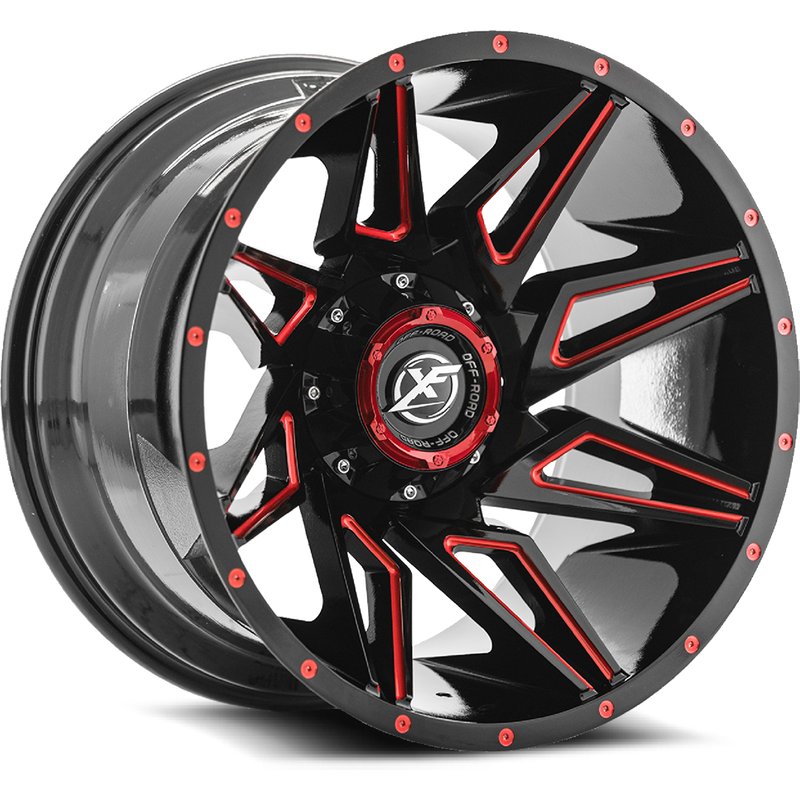 XF Off-Road XF-218 Gloss Black Red Milled Wheels - 20x10 -5x127 — Wheels & Rims