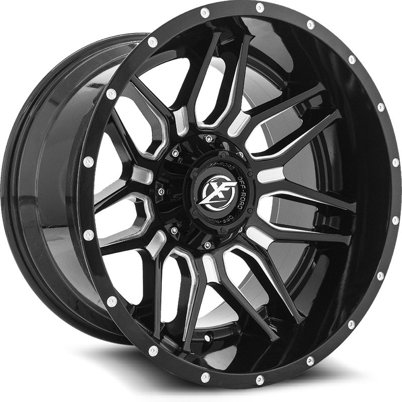 XF Off-Road XF-222 Gloss Black Milled Wheels - 20x10 -5x127 — Wheels & Rims