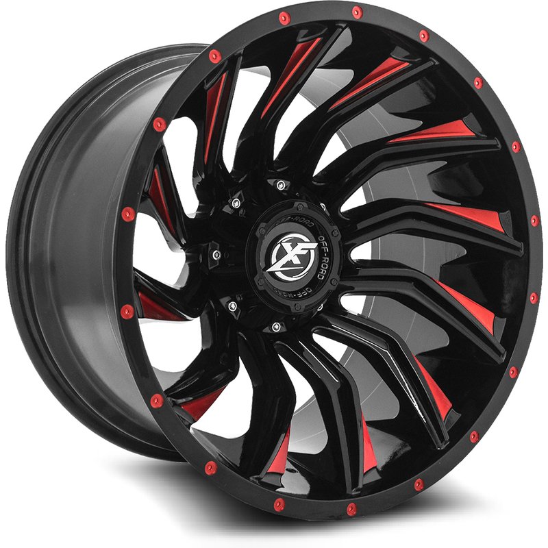 Roues XF Off-Road XF-224 Moulées Noir Brillant Rouge - 20x10 - 5x127 — Roues et jantes