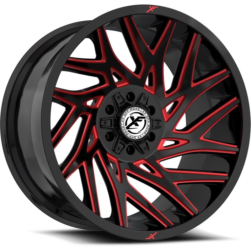 XF Off-Road XF-229 Gloss Black Red Milled Wheels - 20x10 -5x127 — Wheels & Rims