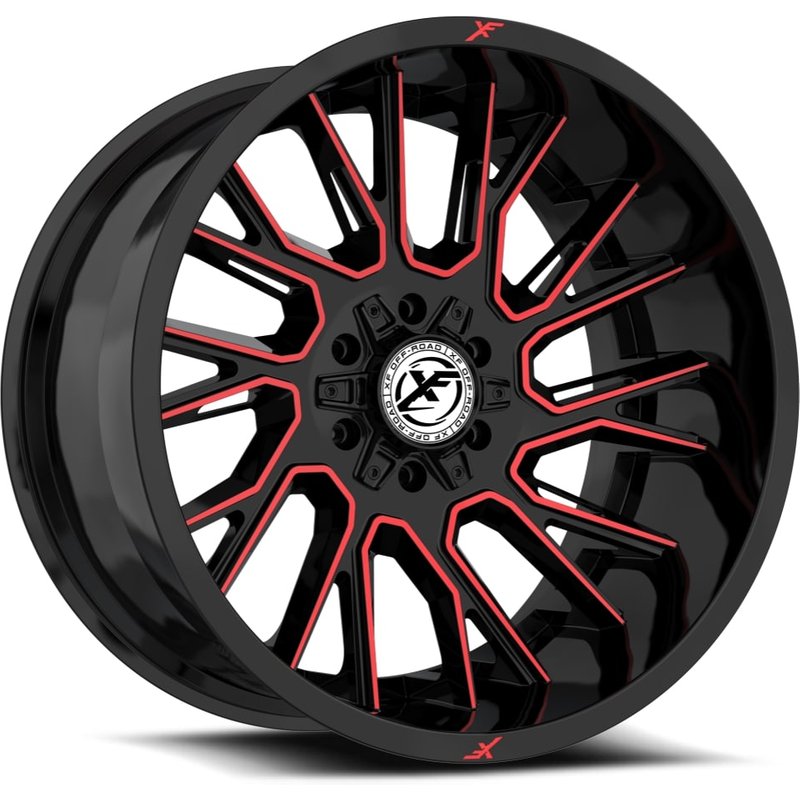 XF Off-Road XF-230 Gloss Black Red Machined Wheels - 17x9, 5x127 — Wheels & Rims