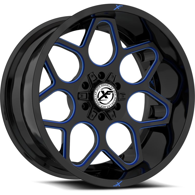 XF Off-Road XF-233 Gloss Black Blue Milled Wheels - 20x10 -5x127 — Wheels & Rims