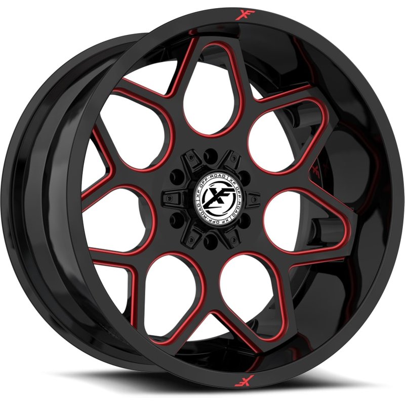 XF Off-Road XF-233 Gloss Black Red Milled Wheels - 20x10 -5x127 — Wheels & Rims