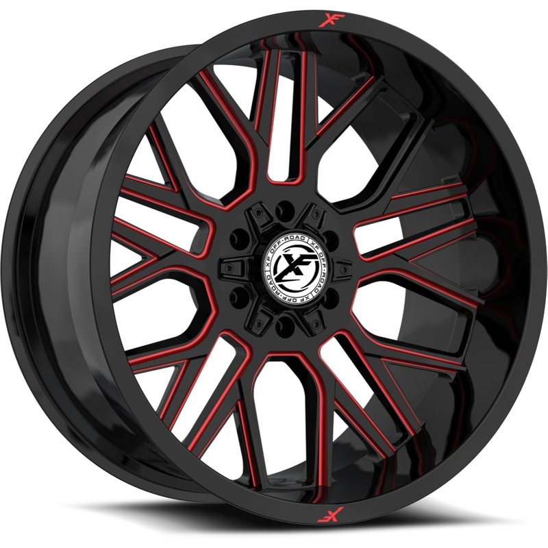 XF Off-Road XF-235 Gloss Black Red Milled Wheels - 20x10 -5x127 — Wheels & Rims