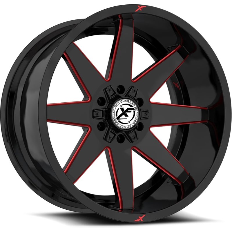 XF Off-Road XF-236 Gloss Black Red Milled Wheels - 20x10 -5x127 — Wheels & Rims