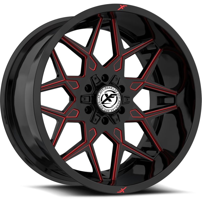 XF Off-Road XF-238 Gloss Black Red Milled Wheels - 17x9 - 5x127 — Wheels & Rims