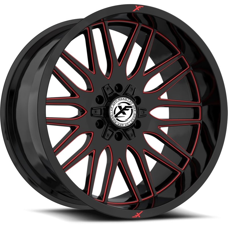 XF Off-Road XF-240 Gloss Black Red Milled Wheels - 17x9 - 5x127 — Wheels & Rims
