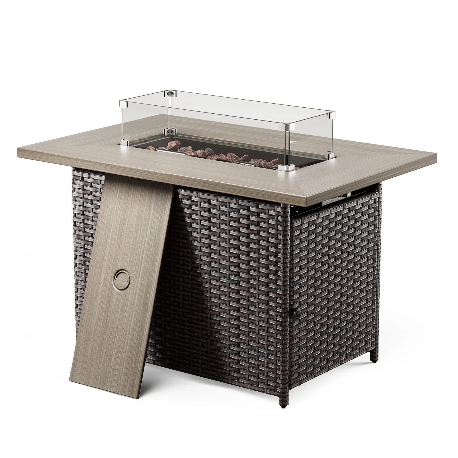 Belord 41" Rectangular Propane Fire Pit Table 50,000 BTU Brown Wicker