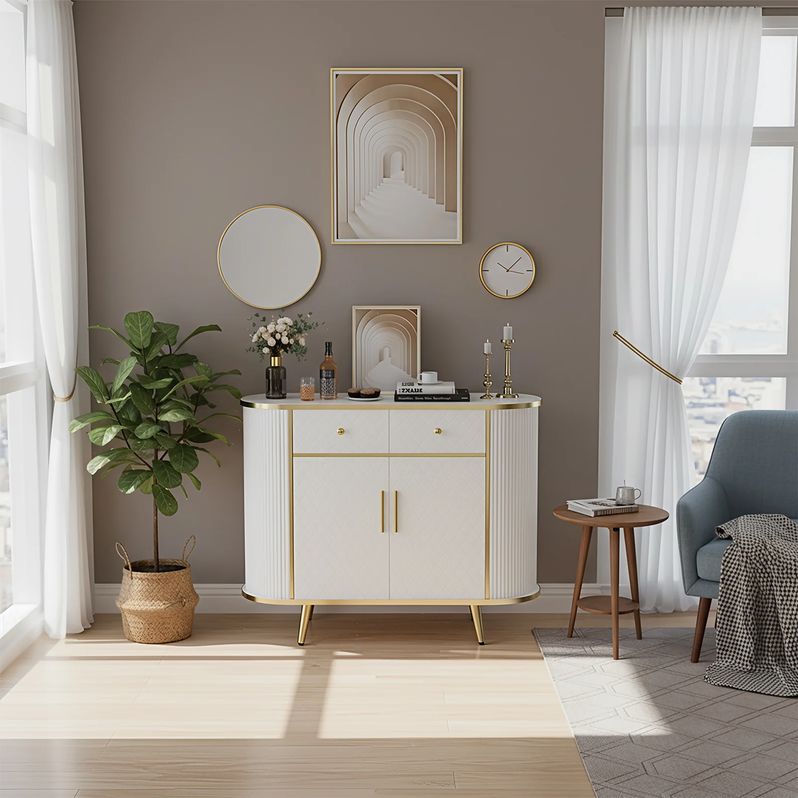Belord 43.3" Modern Sideboard Buffet Cabinet Console Table with Drawers White — Console & Entry Tables