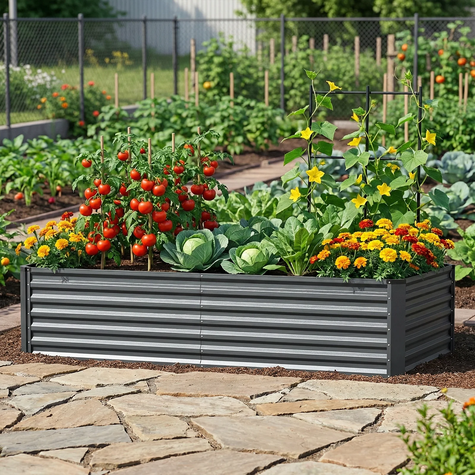 Belord 8x4ft Galvanized Raised Garden Bed 24" Deep Dark Grey — Fitness Equipment