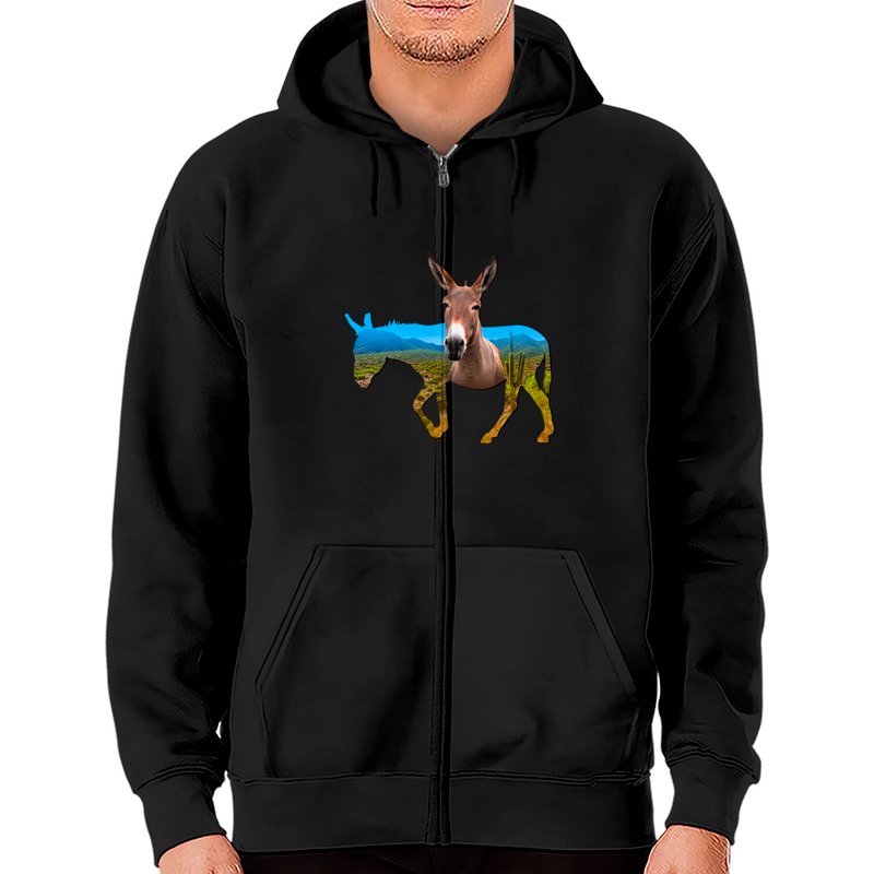 Hoodies zippés Silhouette Donkey Mule pour unisexe — Sweats à capuche pour hommes