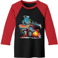 Classic Hot Rod 57 Gasser Dragster Car Cartoon Baseball Tee — Mens T Shirts