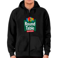 Hoodies zippés unisexes noirs Round Table Pizza