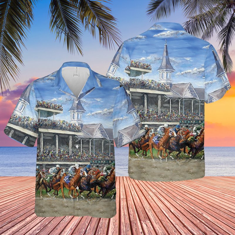 Chemise hawaïenne Kentucky Derby Course de chevaux pour unisexe — Chemises décontractées pour hommes