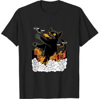 T-shirt Catzilla Styles Japonais pour Hommes en Noir