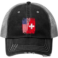 Chapeau Trucker Swiss Roots Drapeau Américain Partiel — Casquette de baseball