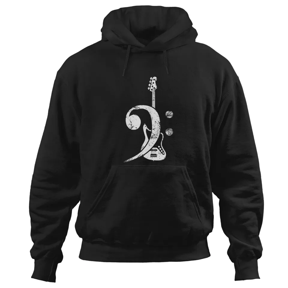 Hoodies Bass Clef pour guitare basse unisexe en noir — Sweats à capuche pour hommes