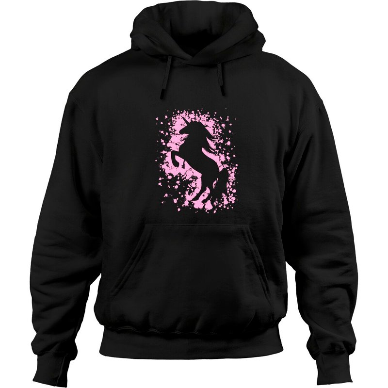 Hoodie Unisexe Silhouette de Licorne Rose