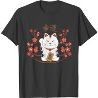T-shirt Maneki-neko Chat Kanji de Bonne Chance pour Hommes