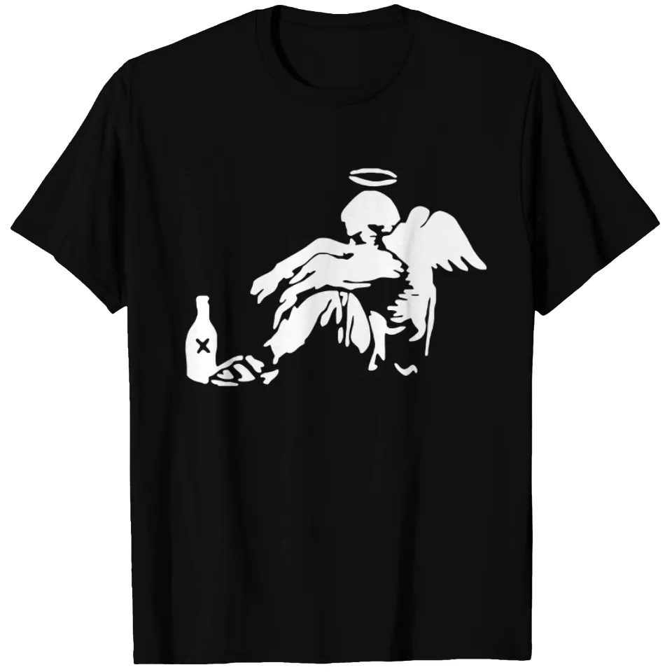 T-shirt Banksy Angel pour hommes en noir