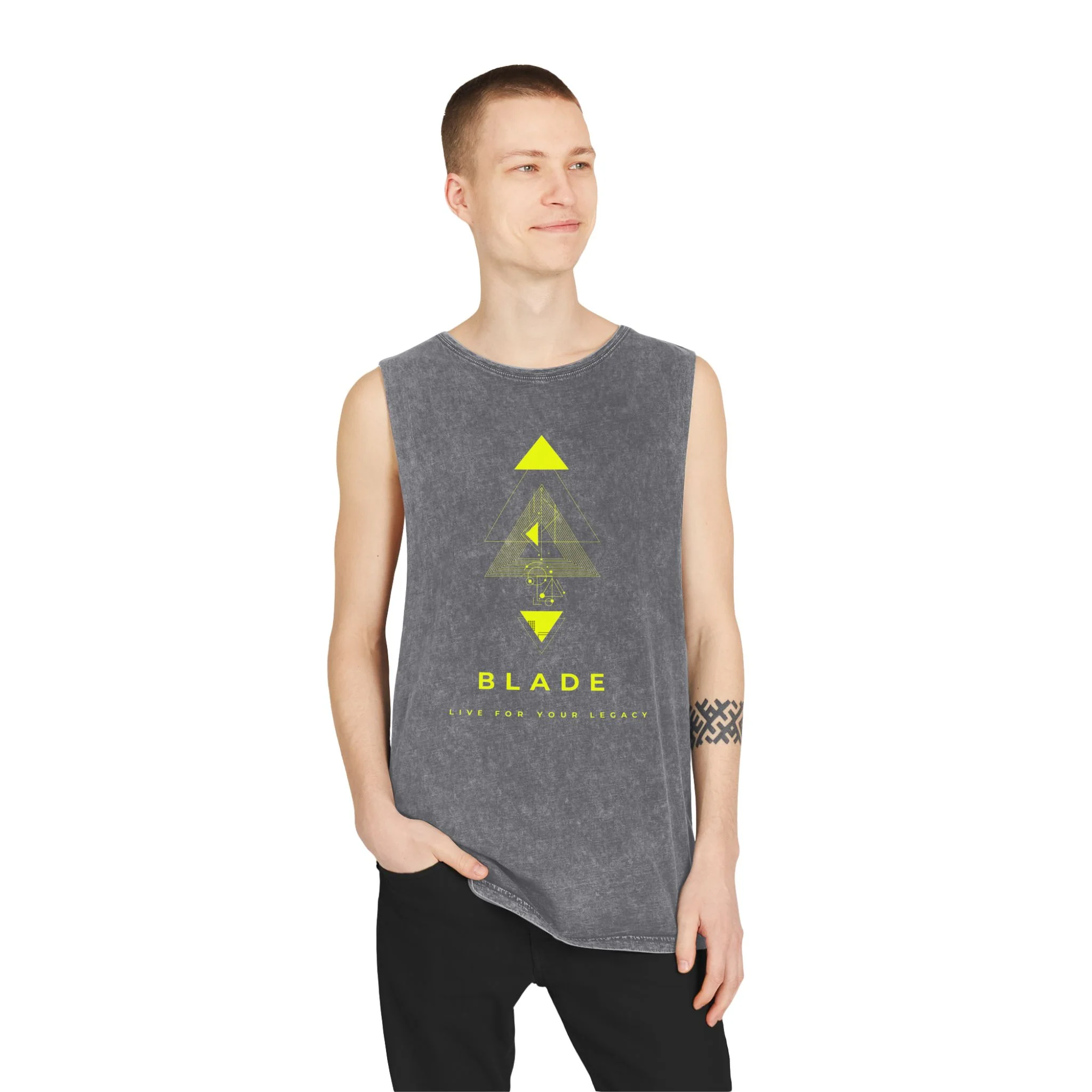 Printify Geometric Odyssey Version 3 Neon Green Tank Top - Ash Stone XS