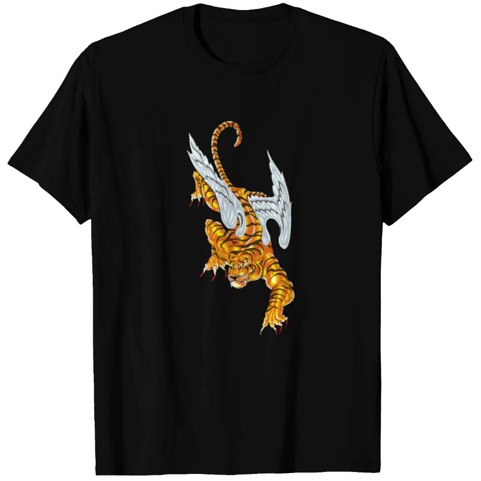T-shirt pour hommes avec tigre en colère, griffes et ailes d'ange
