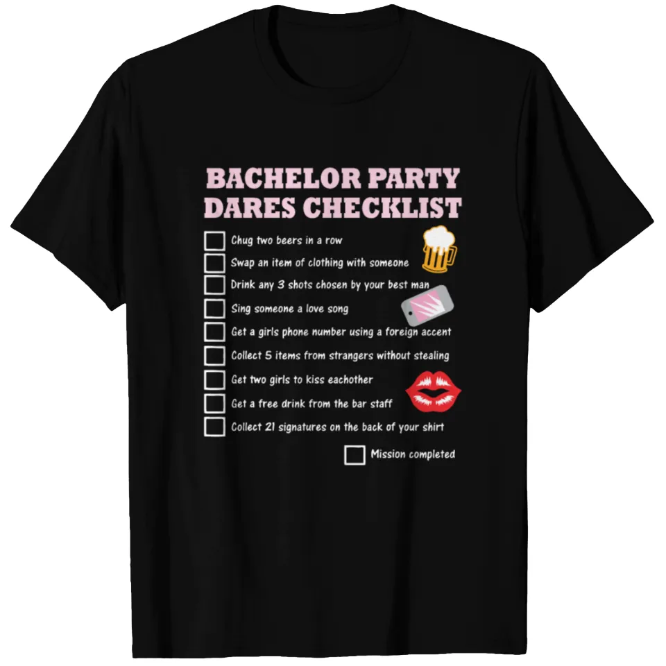 T-shirt Liste de départ Bachelor avec tests de courage pour hommes
