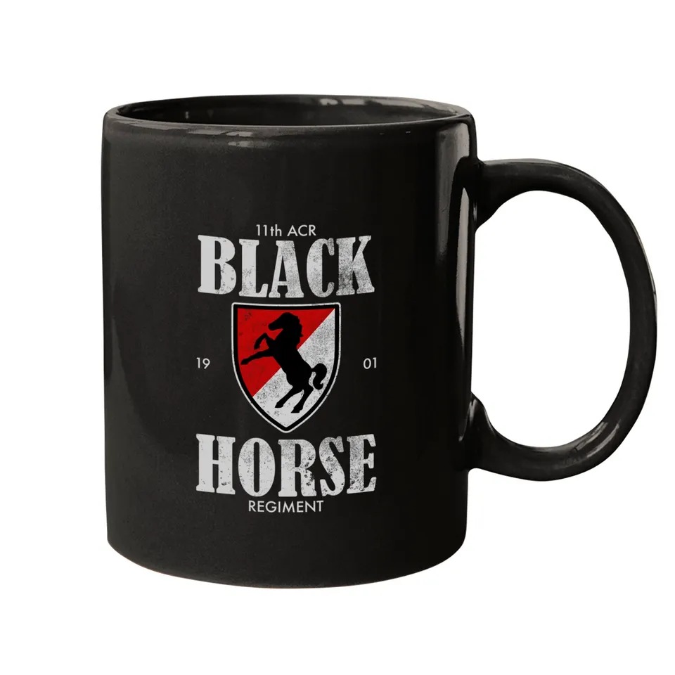 11th Armored Cavalry Regiment Distressed Black Horse Mug
