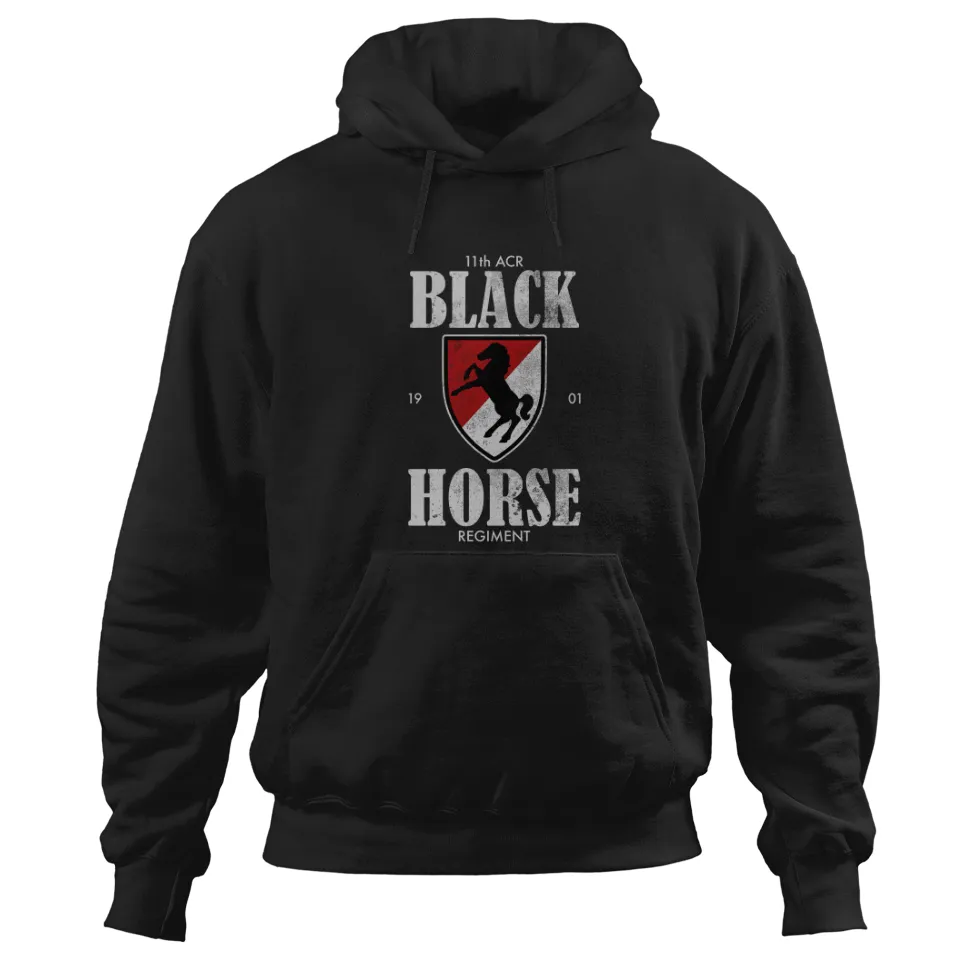 11th Armored Cavalry Regiment Distressed Black Horse Hoodie Unisex