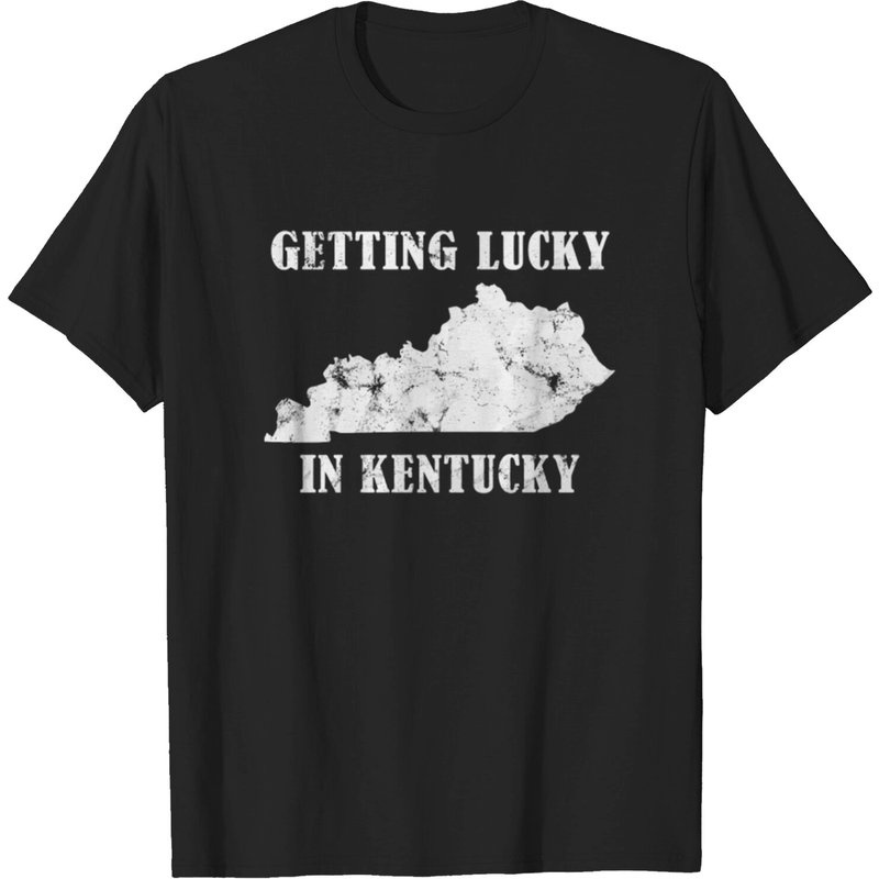 Getting Lucky In Kentucky Distressed Ky Long Sleeve T-Shirt — Mens T Shirts