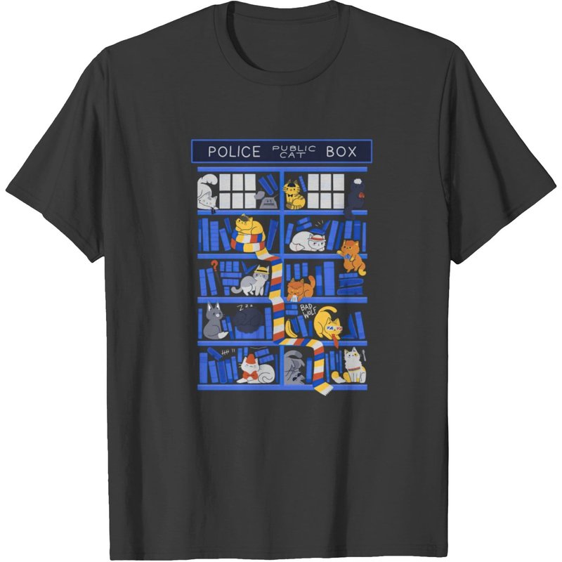 T-shirt classique Library Box Who, T-shirt Police Public Cat pour hommes — T-shirts pour hommes
