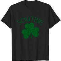 T-shirt Distressed Vert Foncé avec Trèfle Irlandais Boston Southie