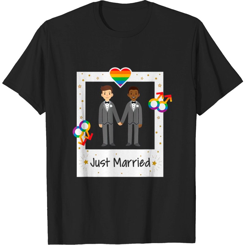 T-shirt Gay Couple Just Married Rainbow LGBT pour hommes — T-shirts pour hommes