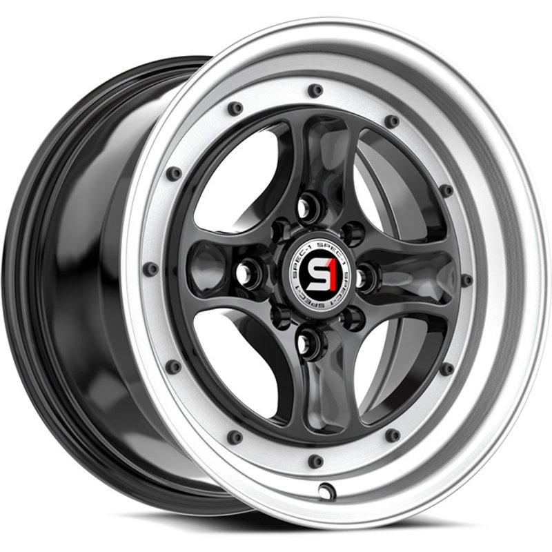 Spec-1 SPT-35 Gloss Black & Machined Lip 15x8 Rims 4x100 Bolt Pattern — Wheels & Rims