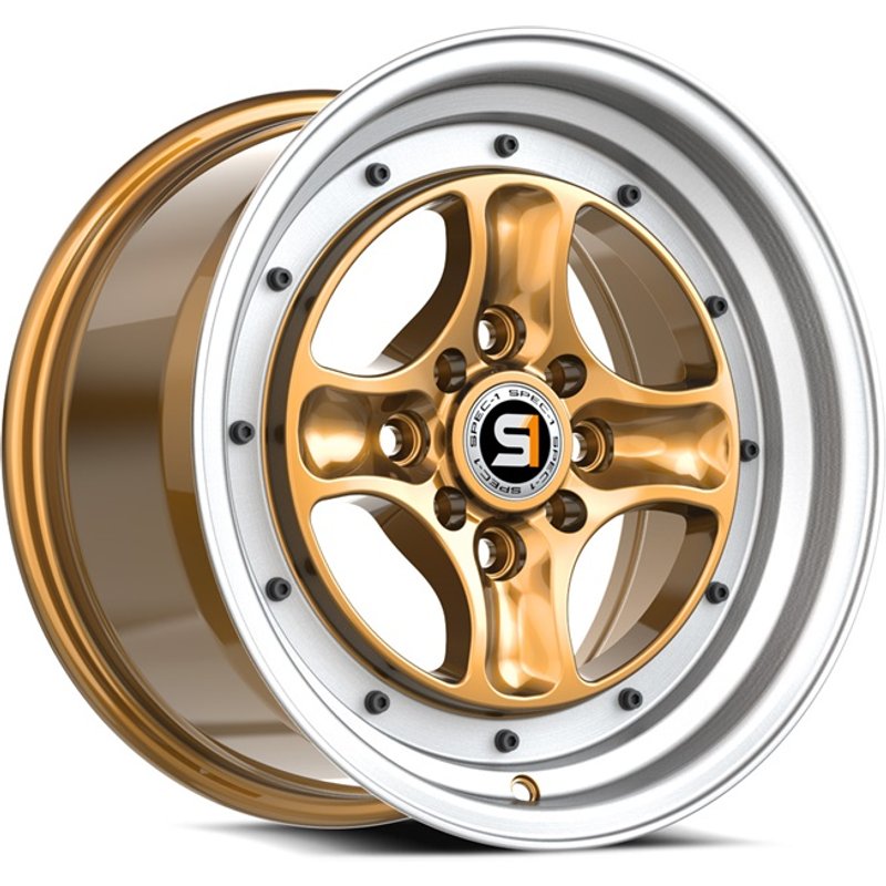 Roues Spec-1 SPT-35 Or & Bord Machiné - 15x8, 4x100, 25 Offset — Roues et jantes