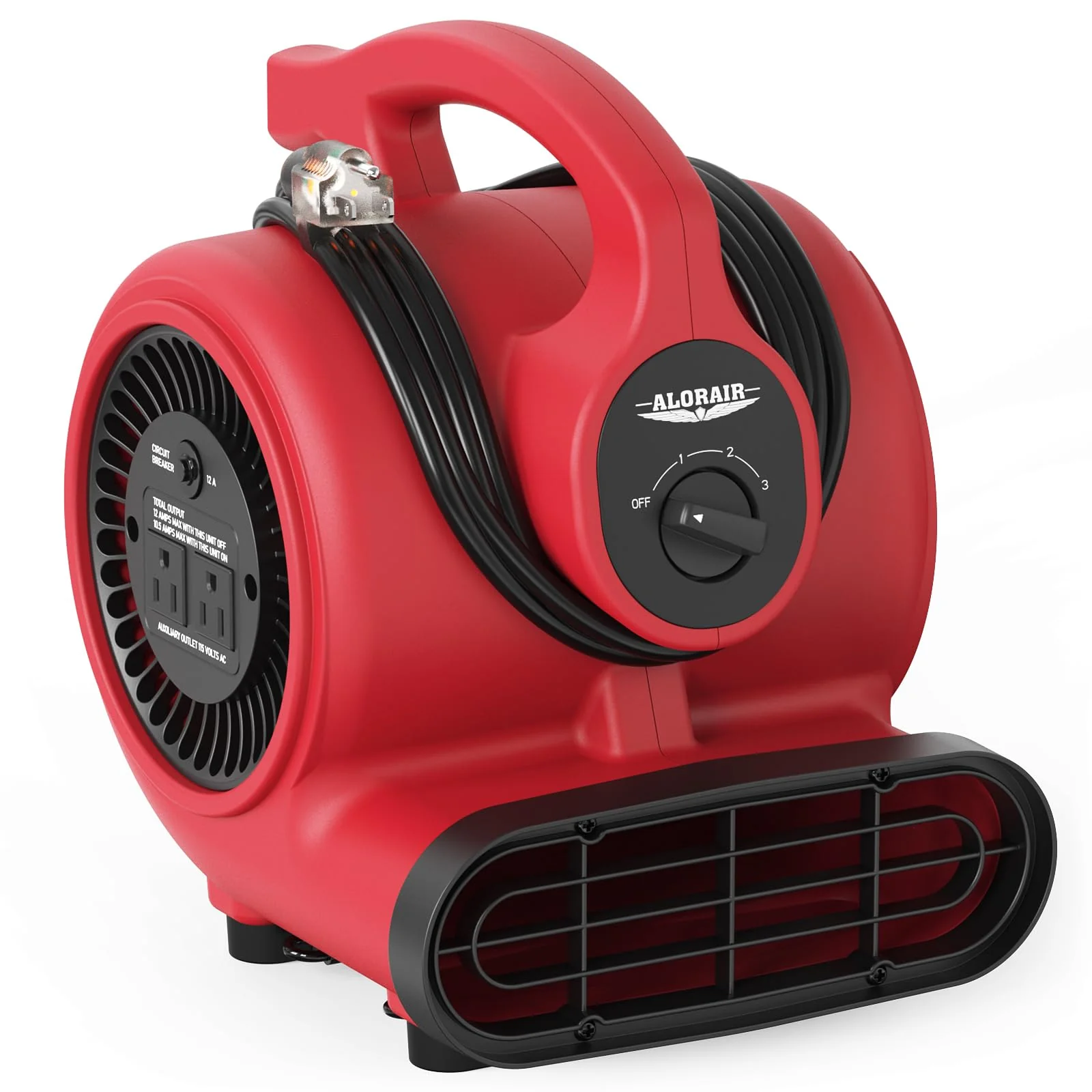 AlorAir 600 CFM Air Mover with 3 Speeds and 5 Angles | GF600A Red — Janitorial Supplies