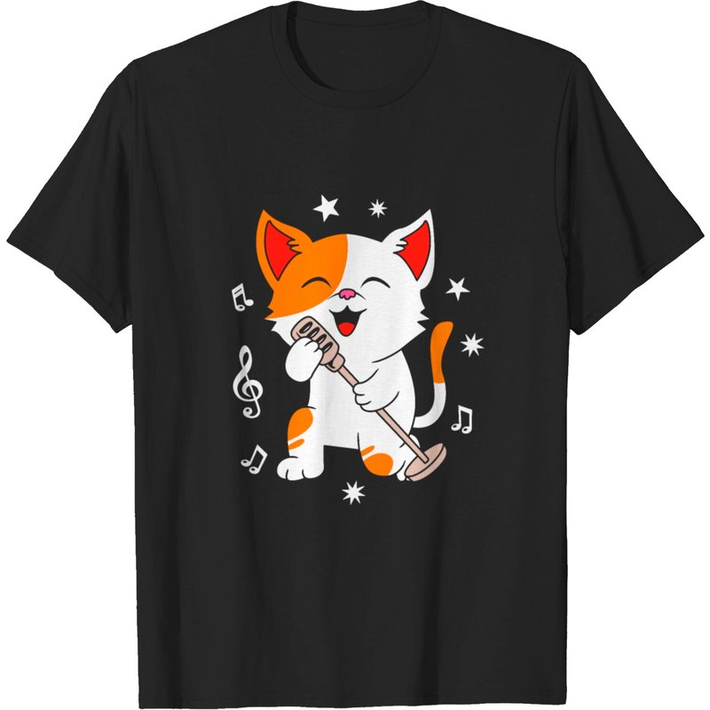 Cute Karaoke Cat T-Shirt for Men — Mens T Shirts