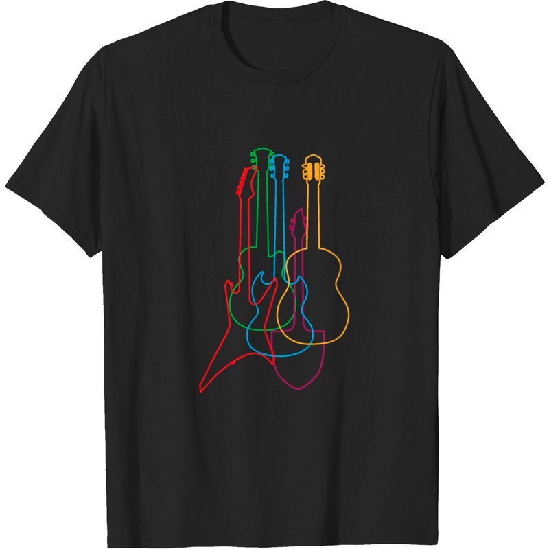 Colored Guitars Electric Acoustic Classical T-Shirt for Men — Mens T Shirts